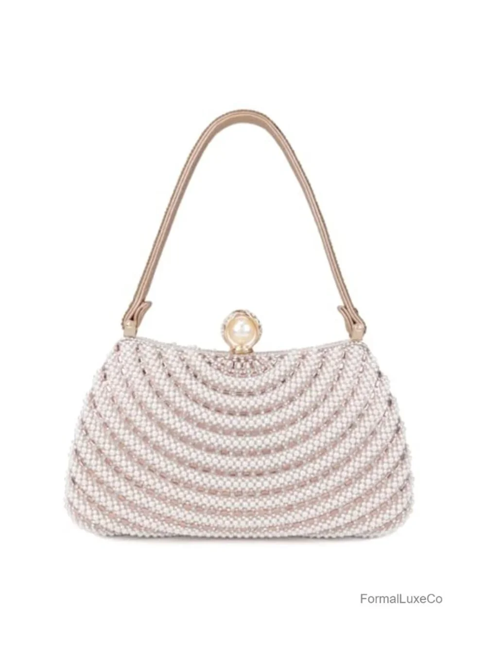 Rhinestone Pearl Evening Clutch Purse for Women with Chain Leather Handle